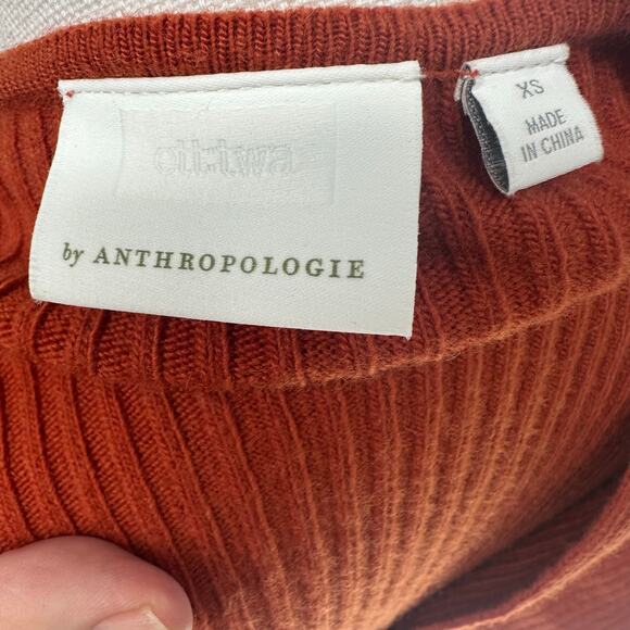 ANTHROPOLOGIE ETT TWA Rust Deep V-Neck Ribbed Pullover Tunic Sweater XS - Picture 6 of 7